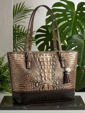 Brahmin Large Duxbury Satchel Tote Brown & Black Metallic🍂✨️🍂
